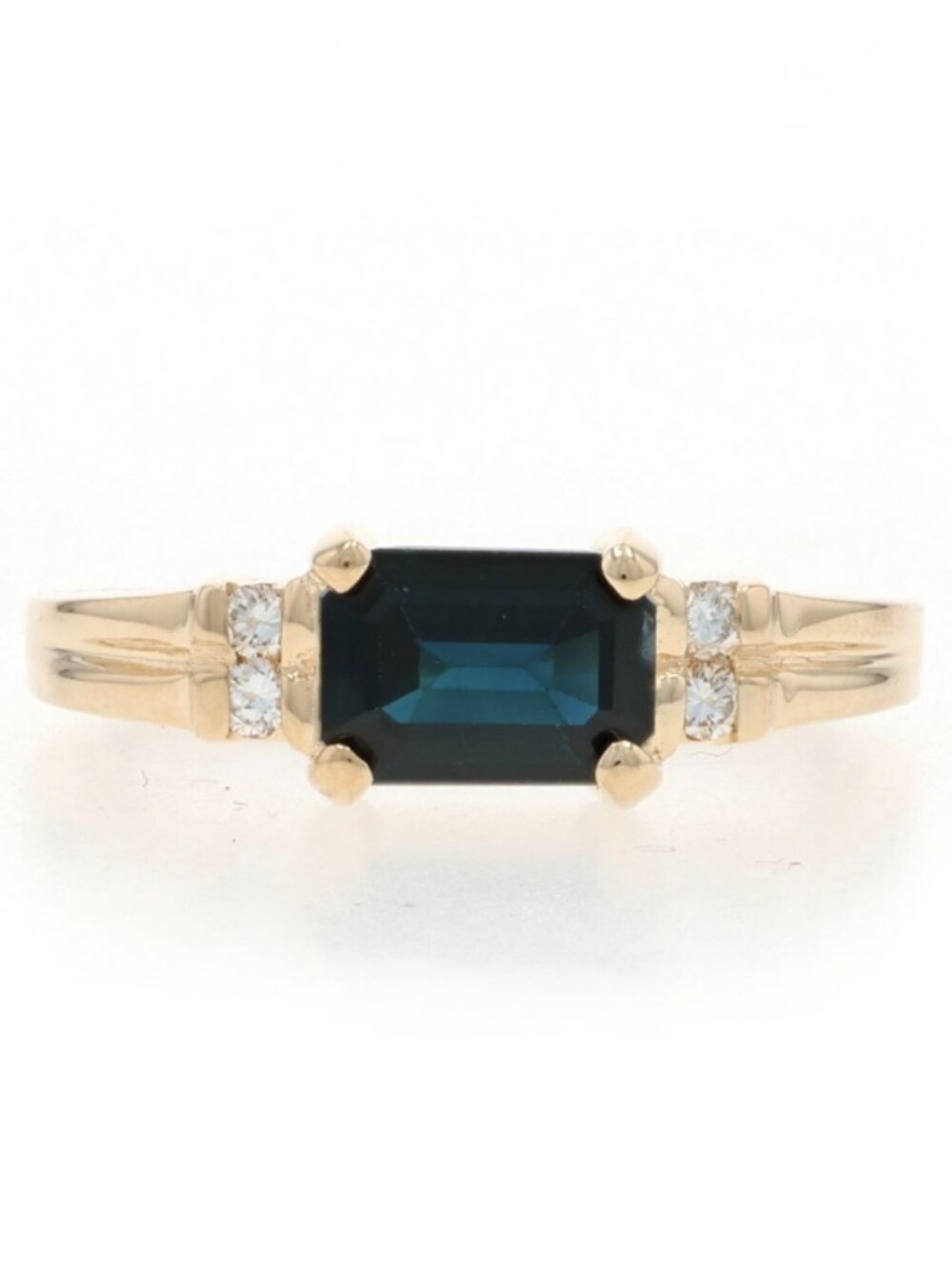 Yellow Gold Blue Sapphire Diamond Ring - 14k Emerald 1.12ctw